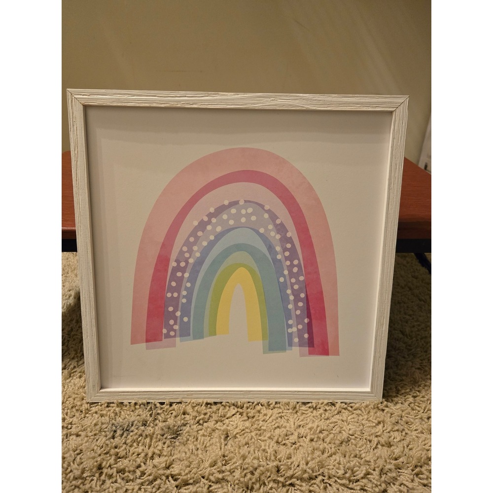 Hobby Lobby Natalie Rodrigues Pastel Rainbow Framed Wall Decor White Square Art